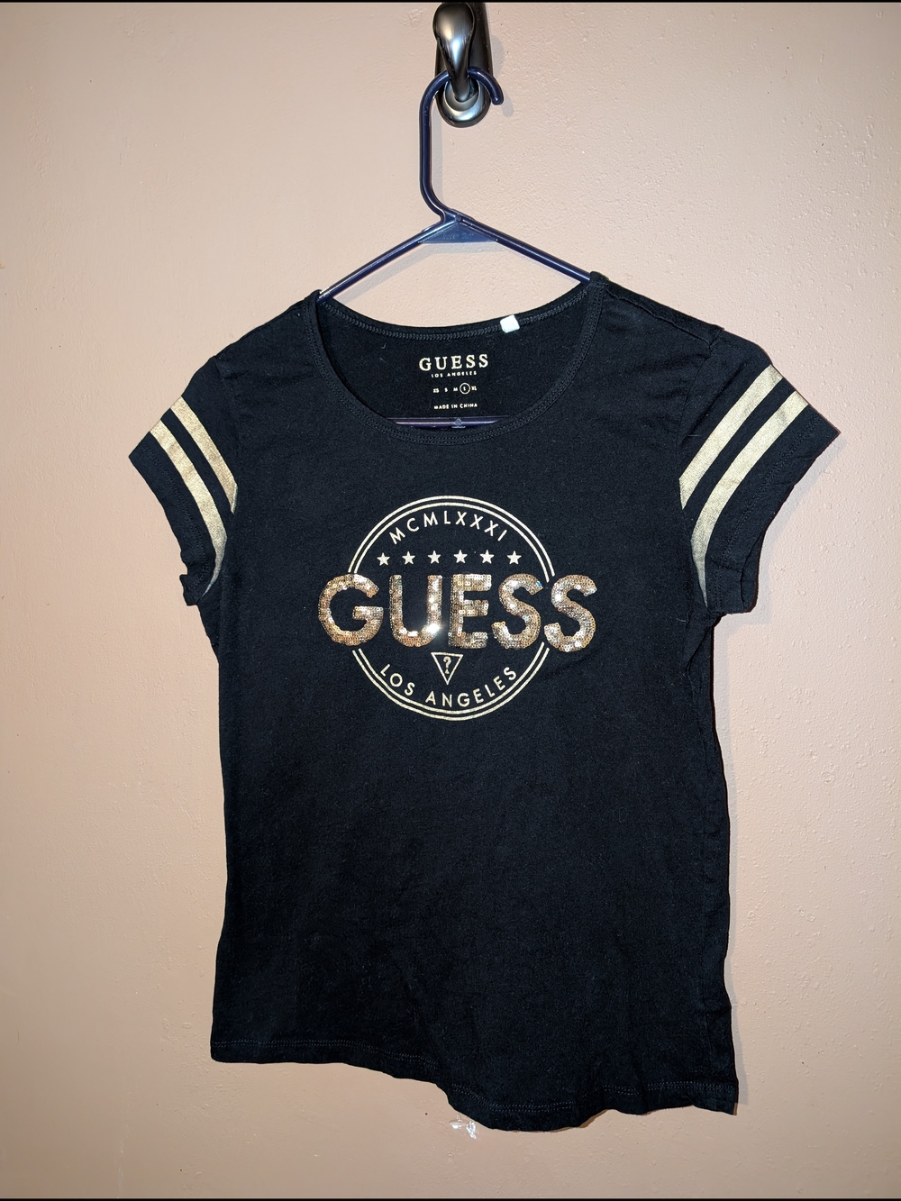 GUESS Black T-Shirt with Gold Logo